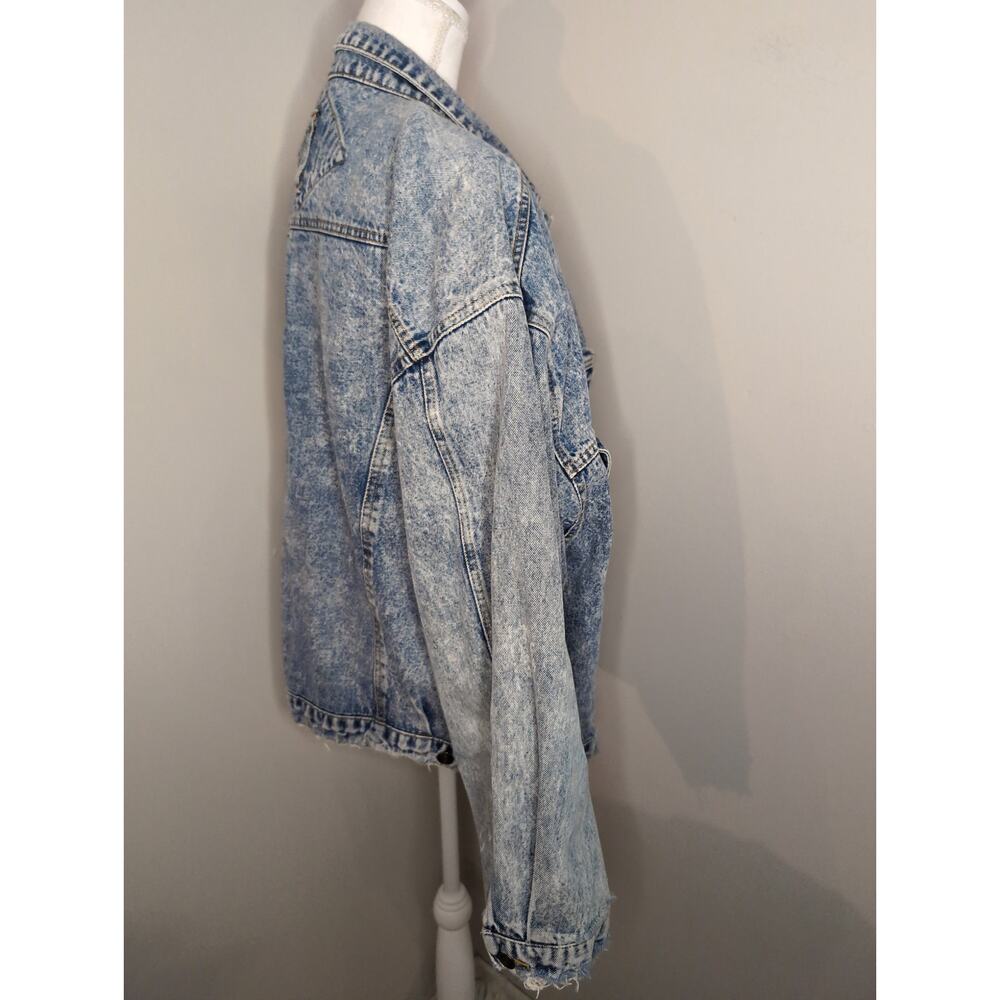 Vintage 90s Acid Wash Denim Trucker Jacket XL Distressed - Picture 6 of 8